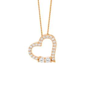 Rose Plated Sterling Silver Open Heart Cubic Zirconia Pendant P863R