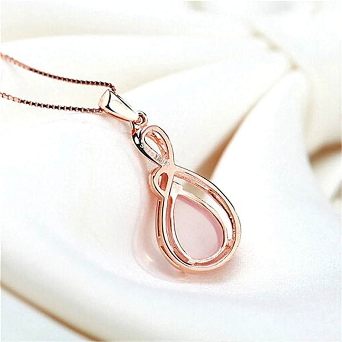 Rose Quartz & Cubic Zirconia Teardrop Pendant Necklace