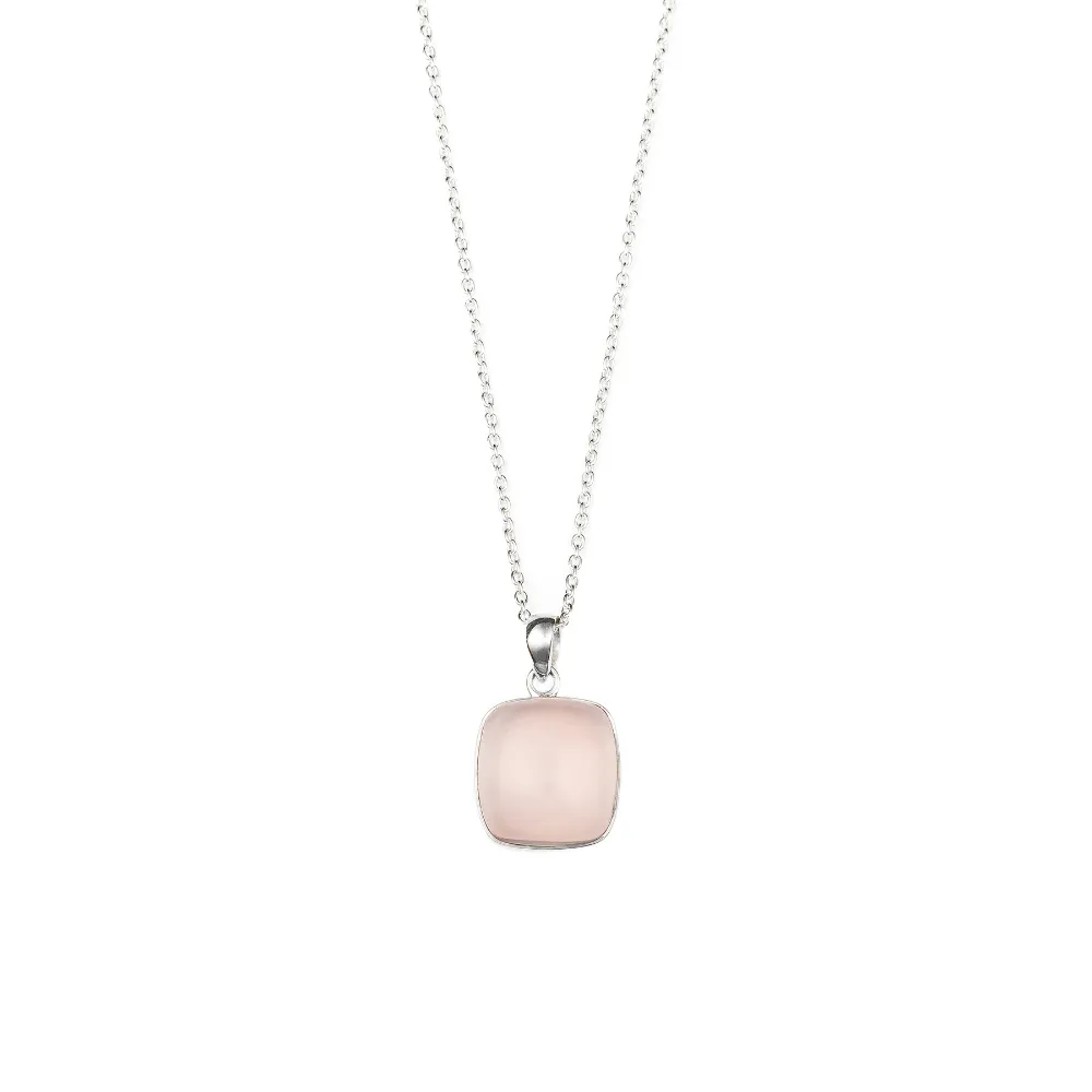 Rose Quartz Square Pendant & Silver Chain
