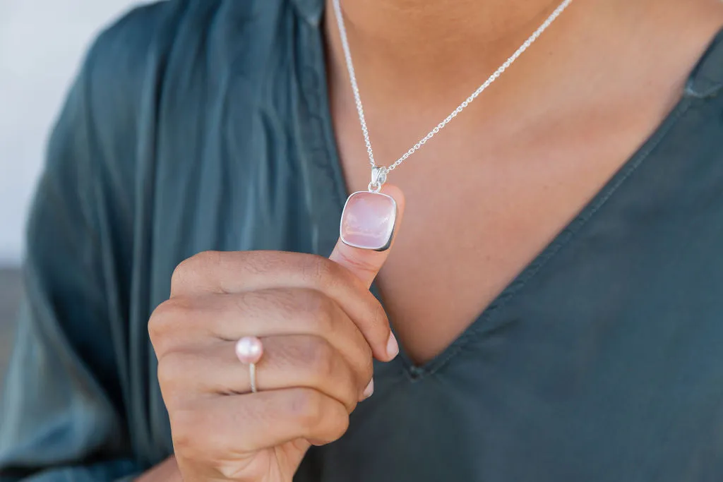 Rose Quartz Square Pendant & Silver Chain