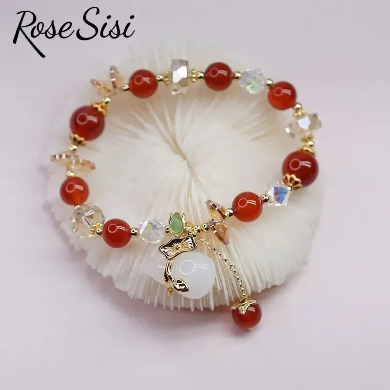Rose sisi Chinese style Hanfu natural stone bracelet for women gourd chalcedony agate bracelets jewelry gift for girlfriend