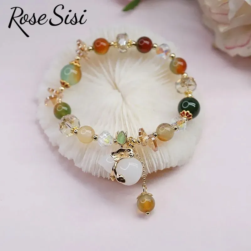 Rose sisi Chinese style Hanfu natural stone bracelet for women gourd chalcedony agate bracelets jewelry gift for girlfriend