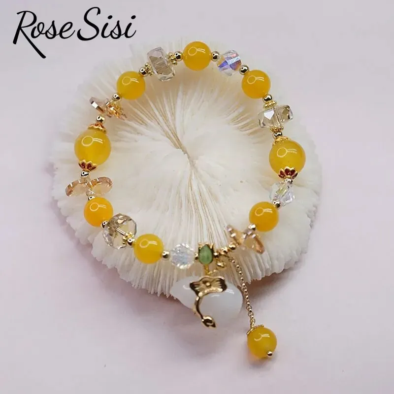 Rose sisi Chinese style Hanfu natural stone bracelet for women gourd chalcedony agate bracelets jewelry gift for girlfriend