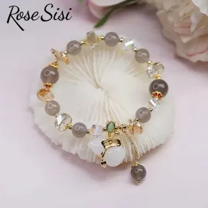 Rose sisi Chinese style Hanfu natural stone bracelet for women gourd chalcedony agate bracelets jewelry gift for girlfriend