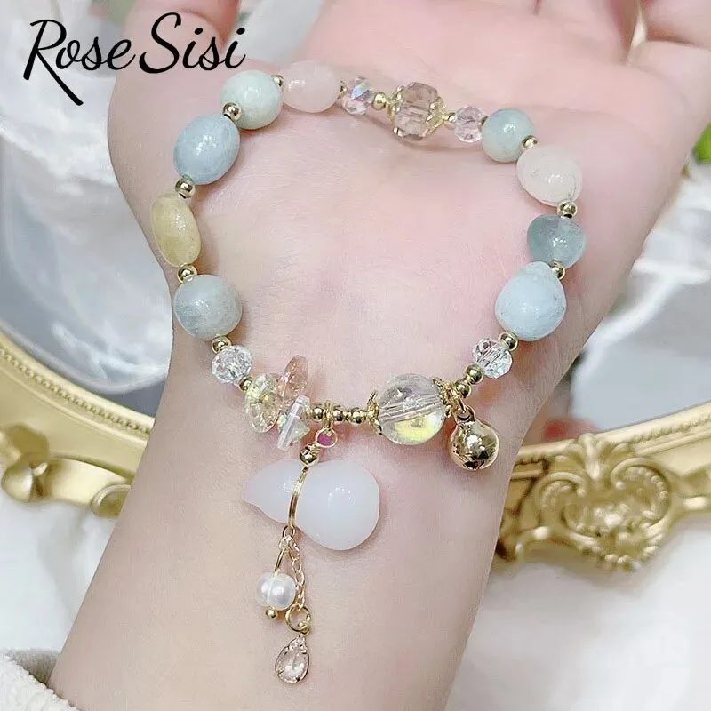 Rose sisi Chinese style Hanfu natural stone bracelet for women gourd chalcedony agate bracelets jewelry gift for girlfriend