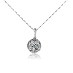 Round Cluster & Halo Diamond Pendant w/Chain