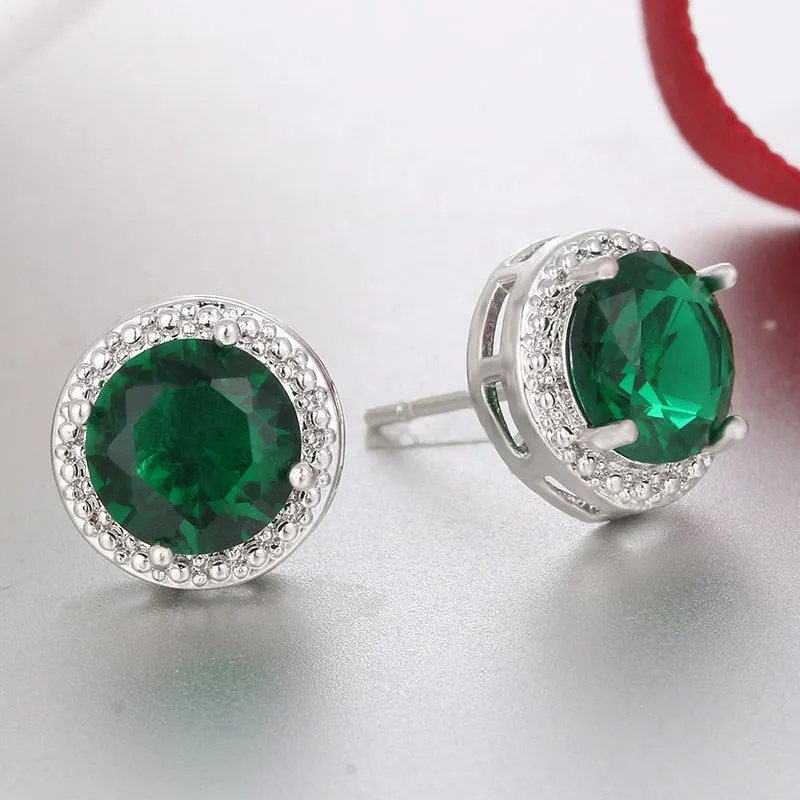 Round White Zircon Stud Earrings For Women Wedding Jewelry