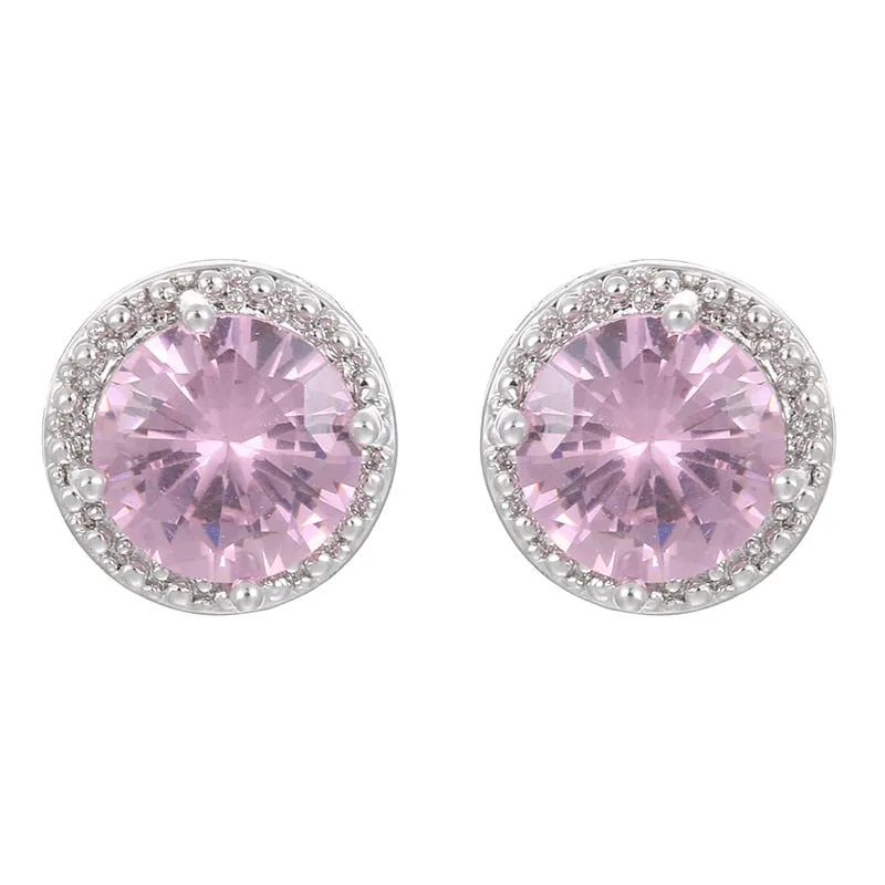 Round White Zircon Stud Earrings For Women Wedding Jewelry