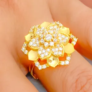 Royal CZ Flower 22k Gold Statement Ring