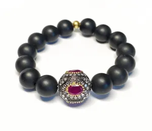 Ruby Stretch Black Onyx Beaded Stacking Bracelet
