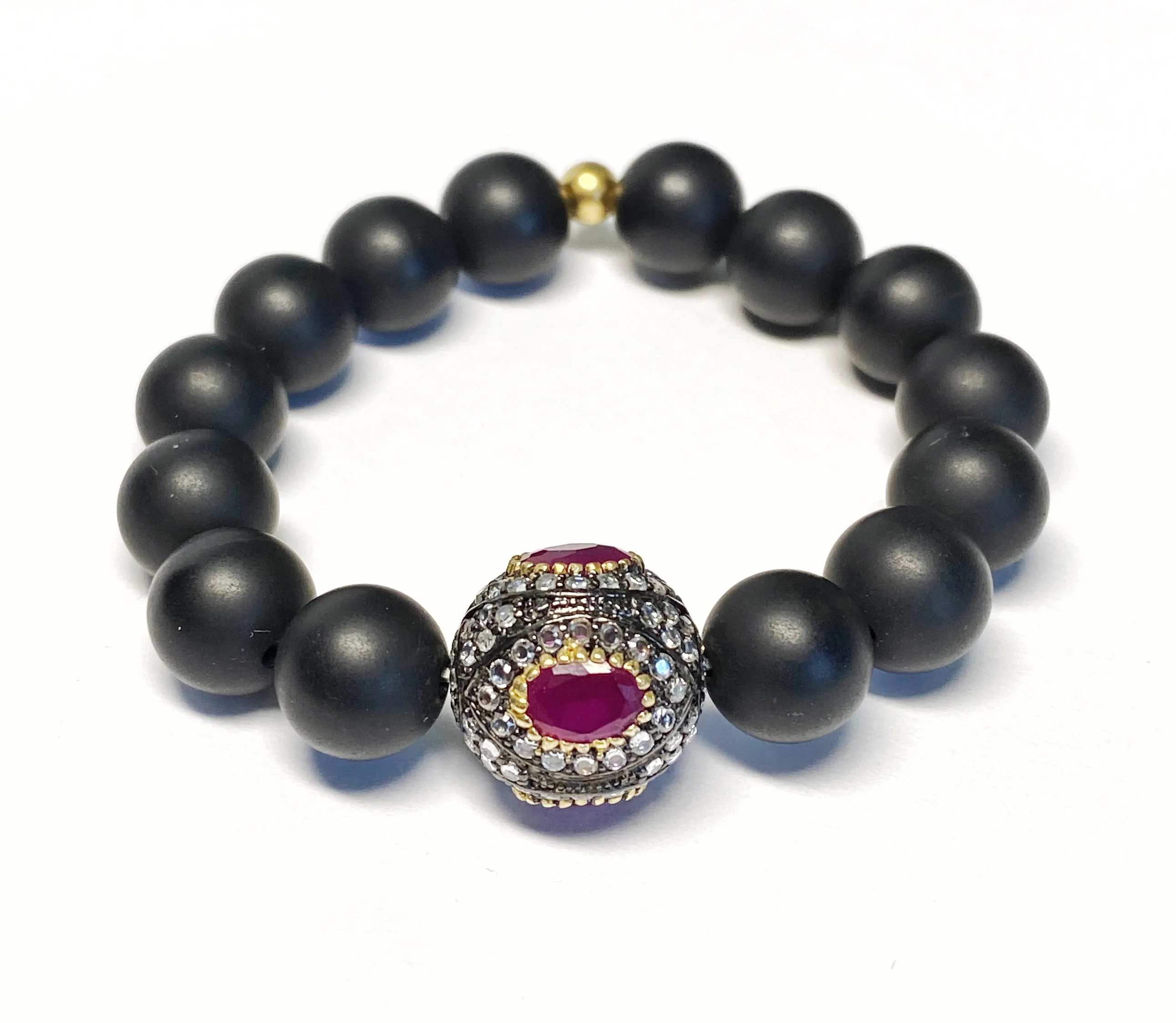 Ruby Stretch Black Onyx Beaded Stacking Bracelet