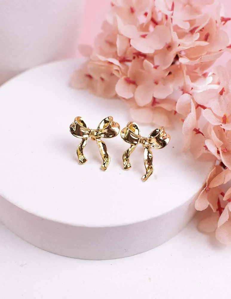 Ruffle   Bow Short Bowknot Earrings