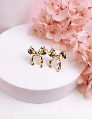 Ruffle   Bow Short Bowknot Earrings