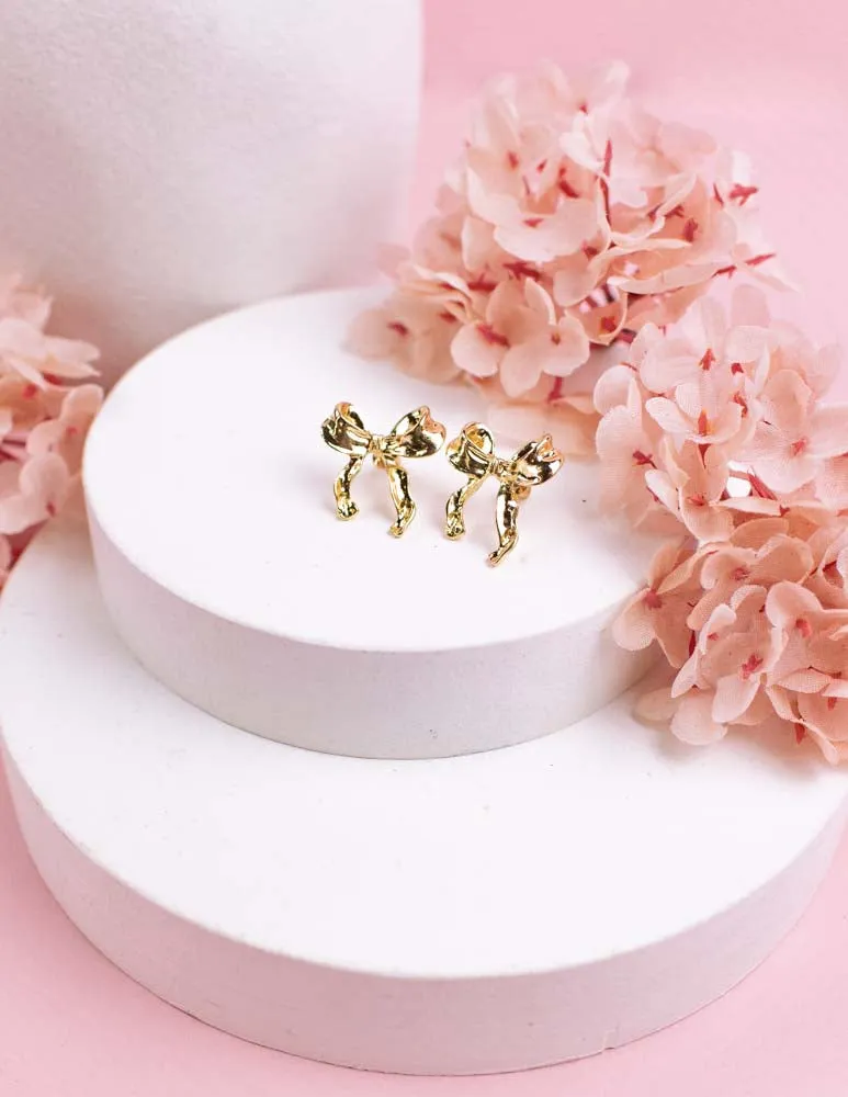 Ruffle   Bow Short Bowknot Earrings