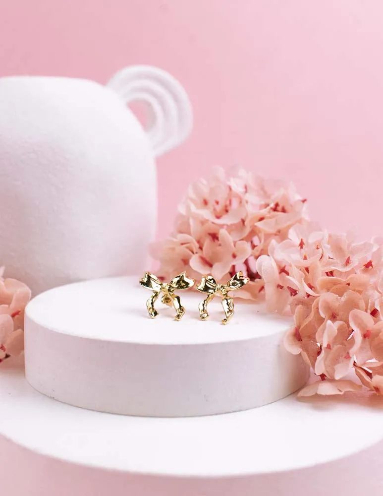 Ruffle   Bow Short Bowknot Earrings