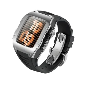 RYUEUYA Luxury Designer Rugged Metal Case with Band Compatible for Apple Watch Series 9/8/7 45mm and SE 2/SE/6/5 44mm Stainless Steel Military Heavy Duty Protection for iWatch44/45mmSBM-BR