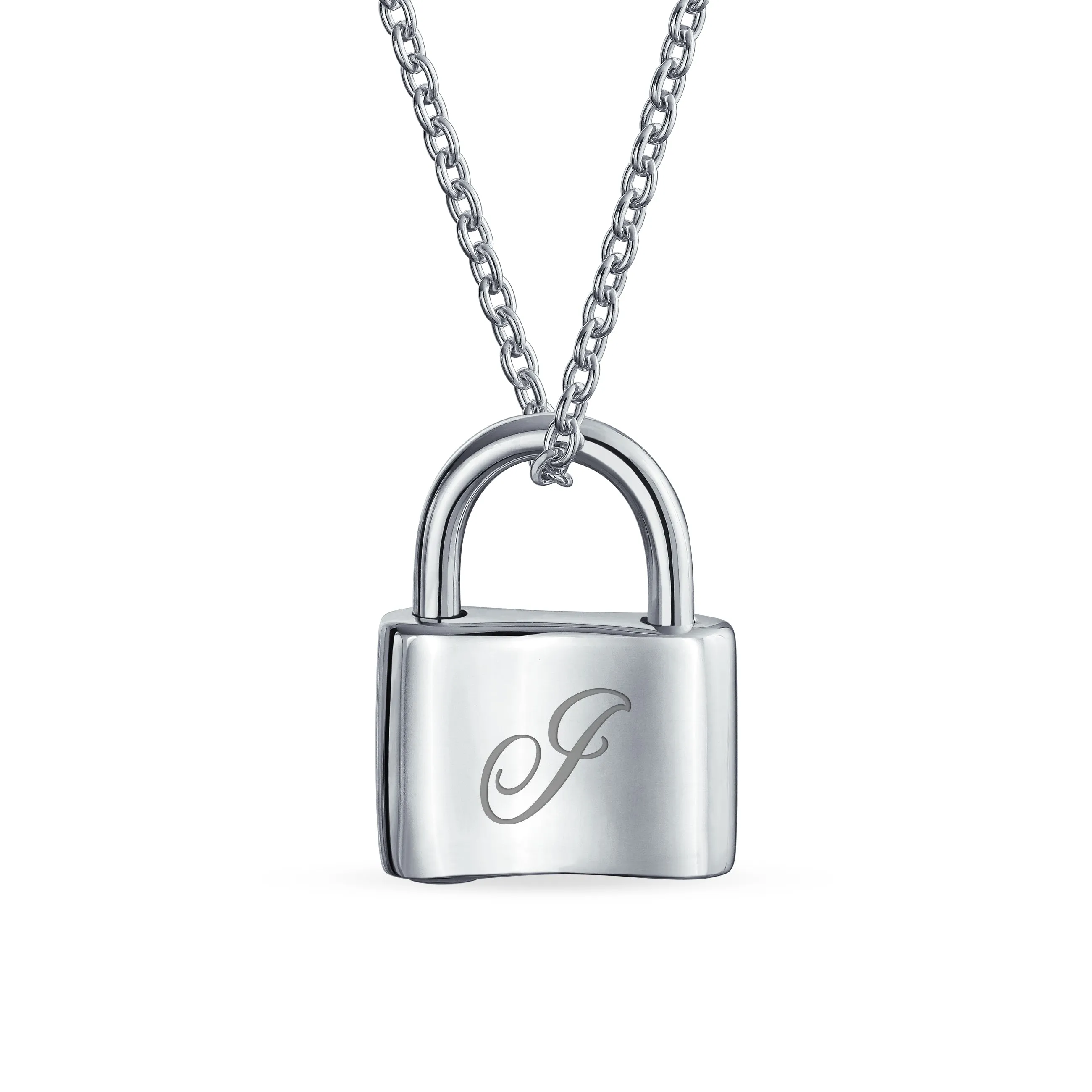 Script Initial Monogram Lock Pendant Charm Necklace Gold Plated Silver 16 Inch