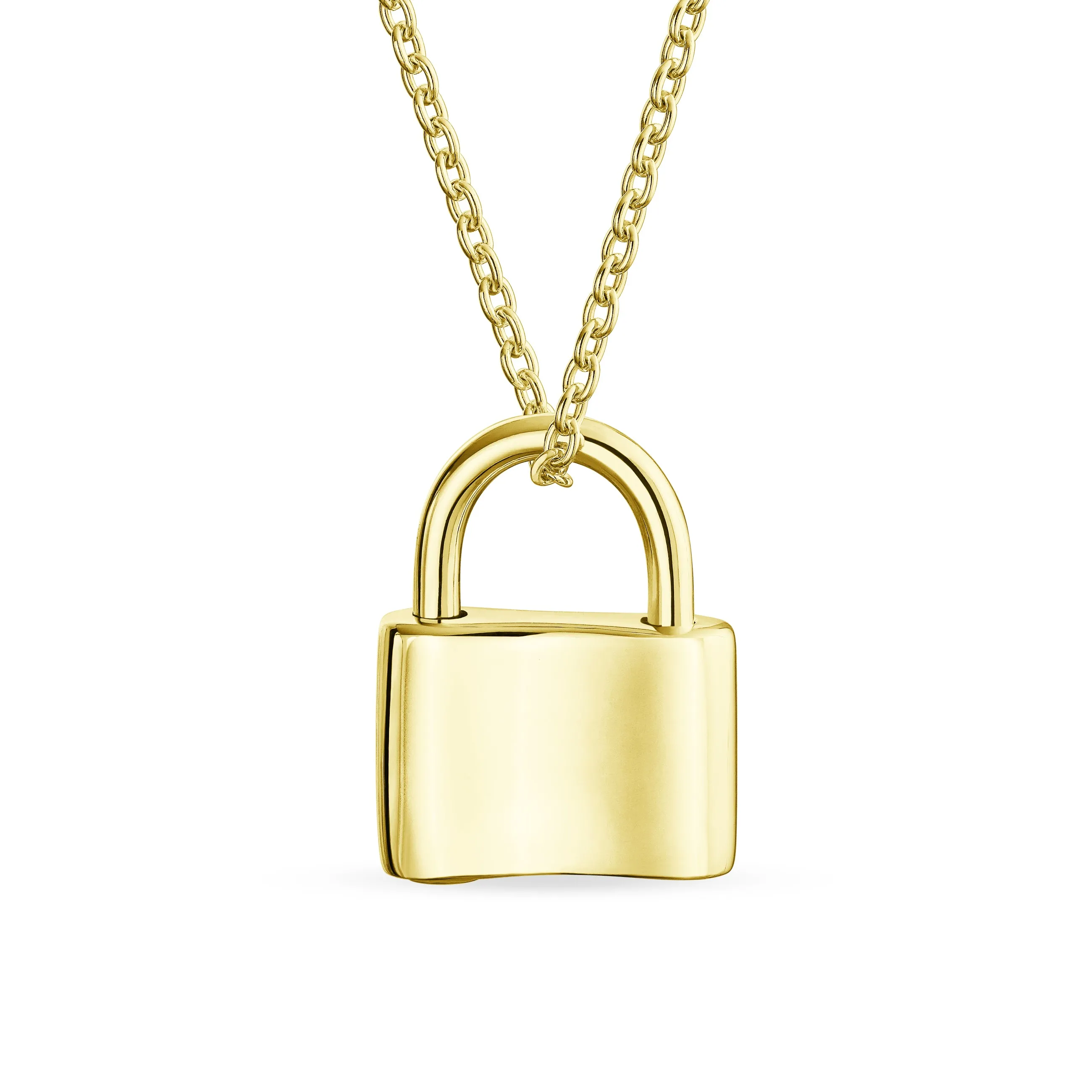 Script Initial Monogram Lock Pendant Charm Necklace Gold Plated Silver 16 Inch