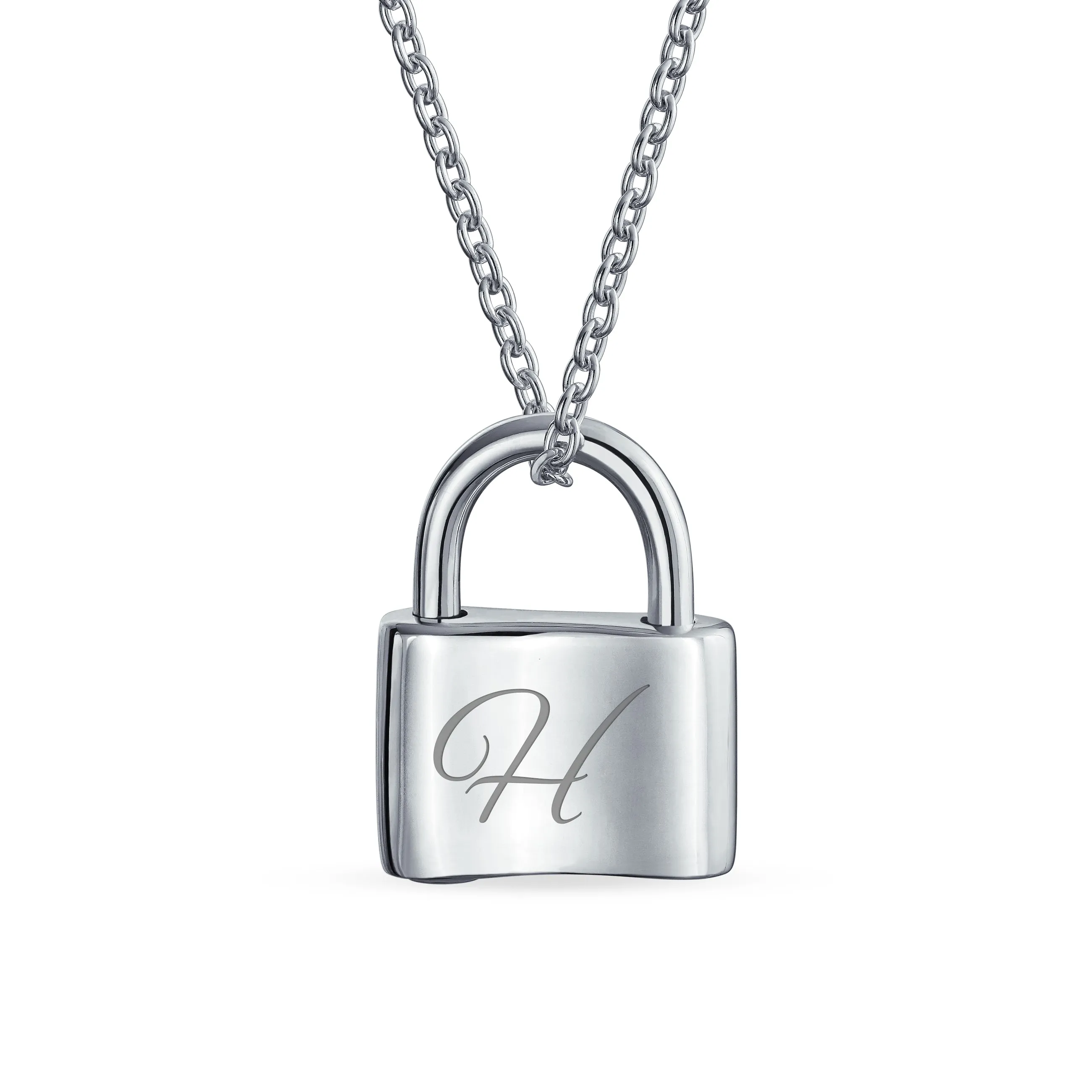 Script Initial Monogram Lock Pendant Charm Necklace Gold Plated Silver 16 Inch