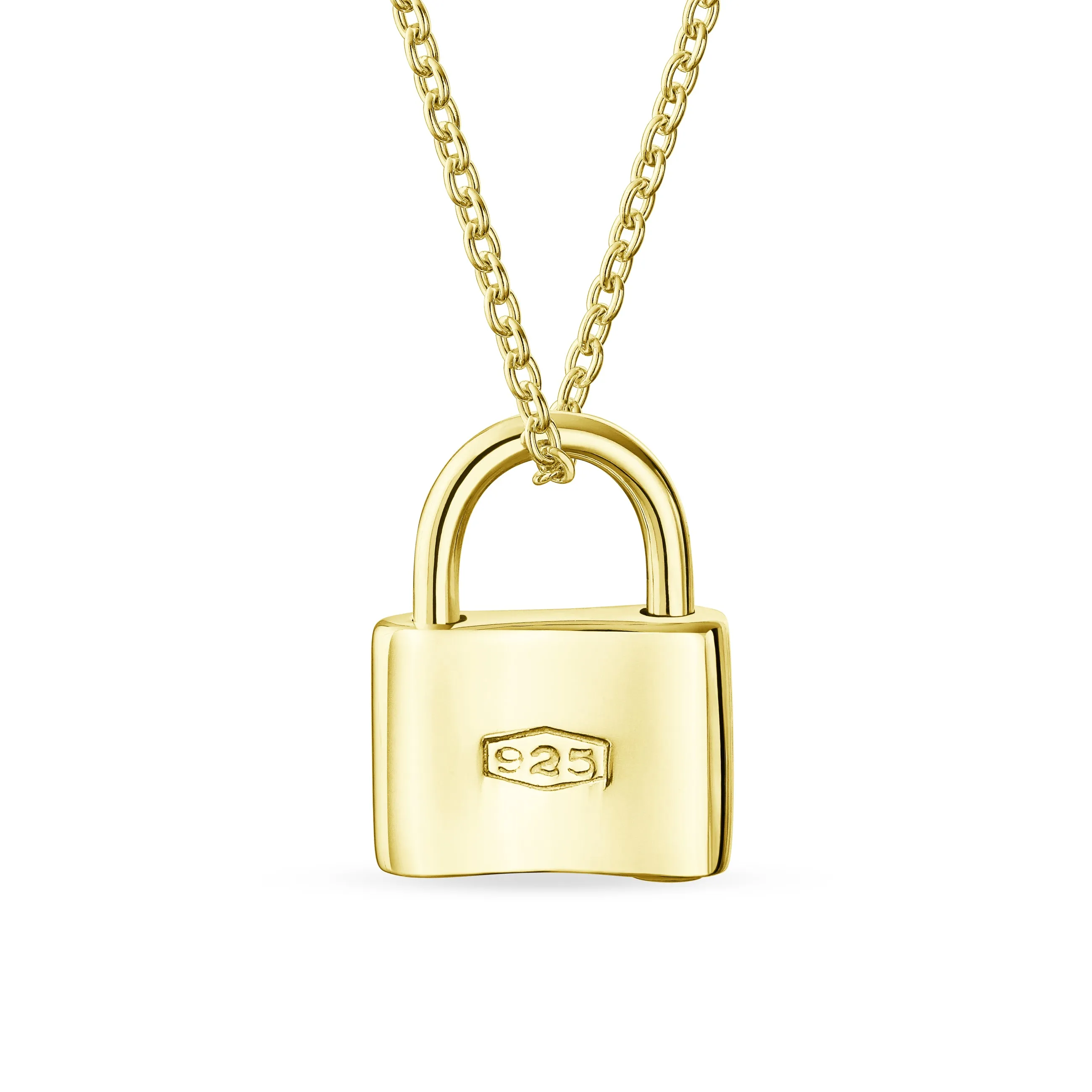Script Initial Monogram Lock Pendant Charm Necklace Gold Plated Silver 16 Inch