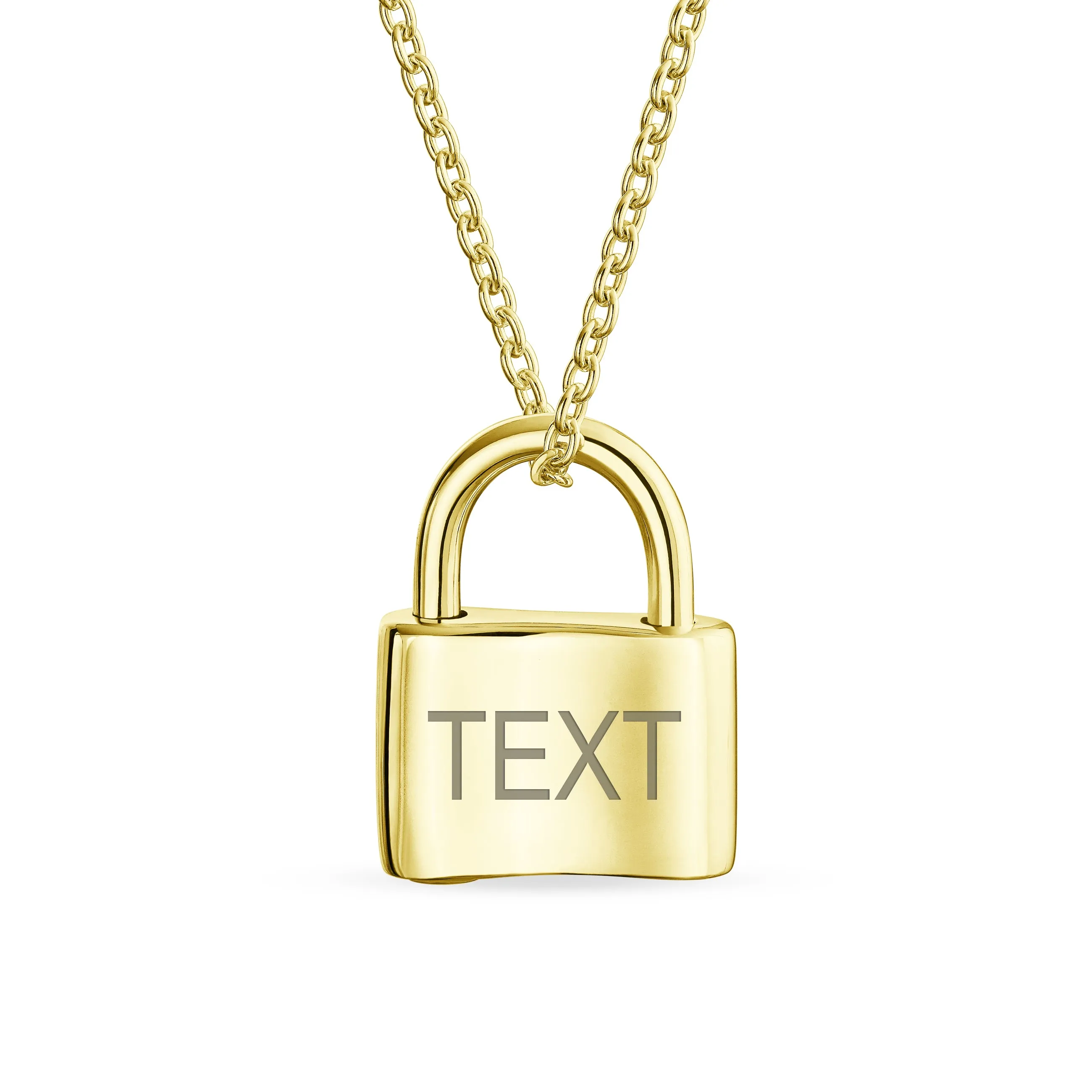 Script Initial Monogram Lock Pendant Charm Necklace Gold Plated Silver 16 Inch