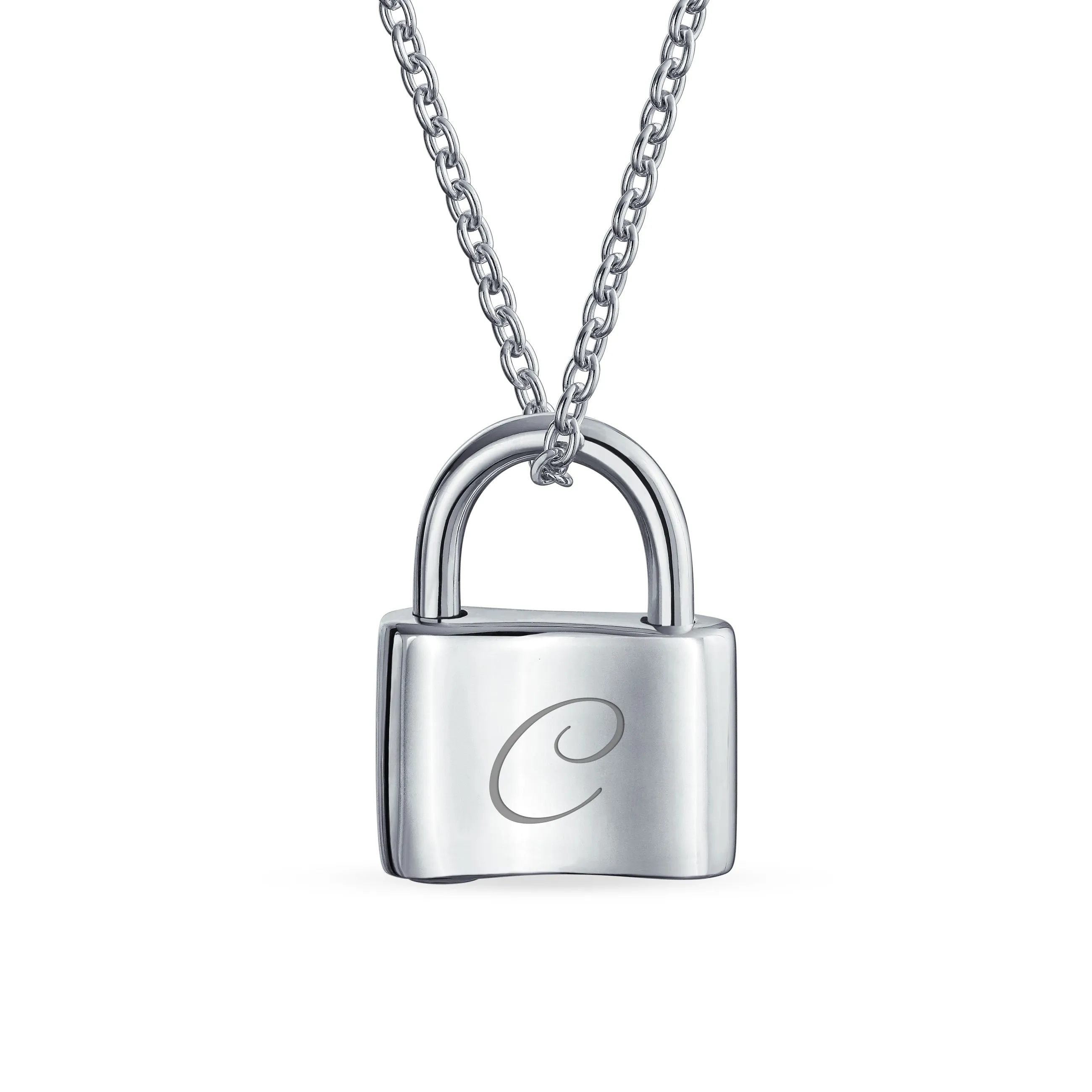 Script Initial Monogram Lock Pendant Charm Necklace Gold Plated Silver 16 Inch