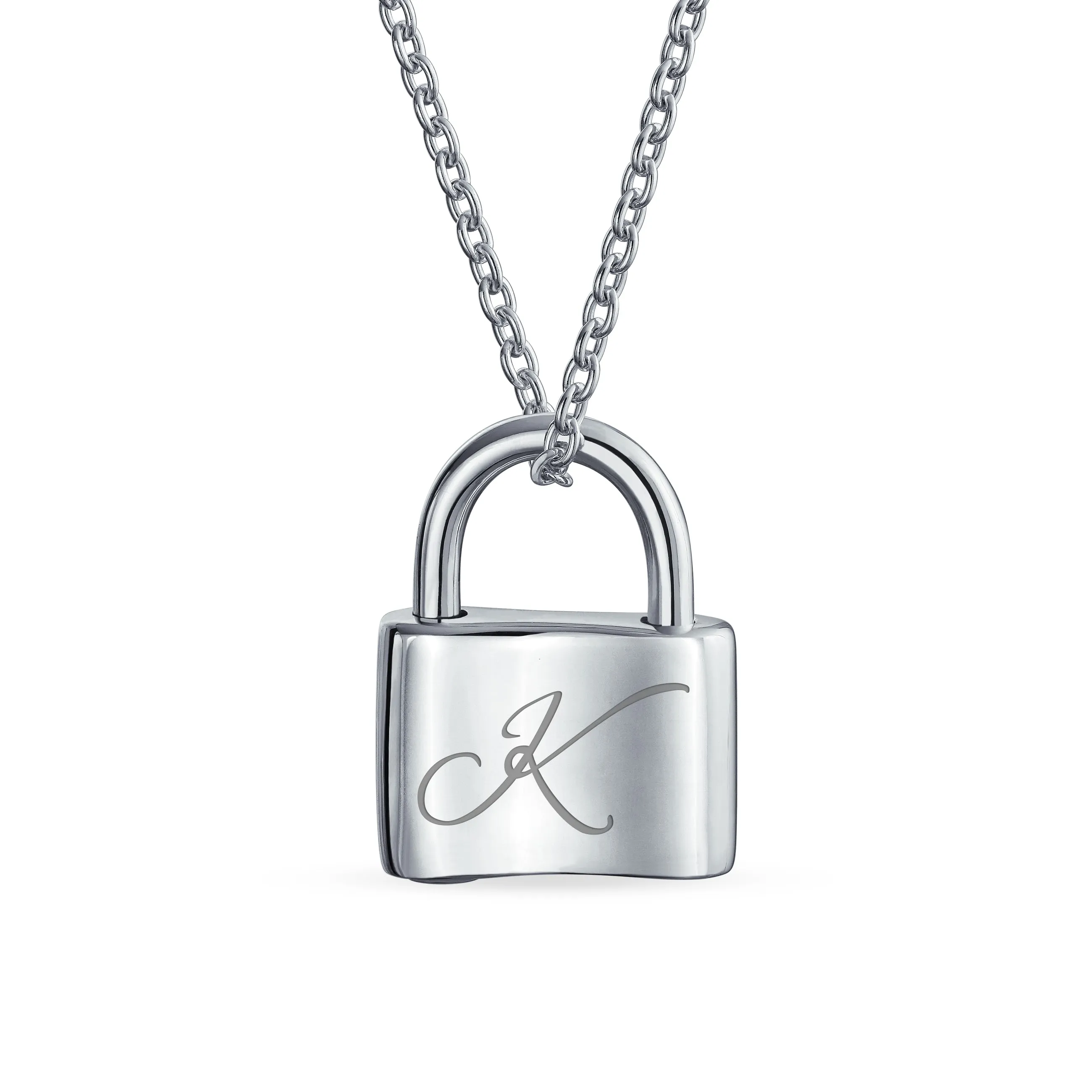 Script Initial Monogram Lock Pendant Charm Necklace Gold Plated Silver 16 Inch