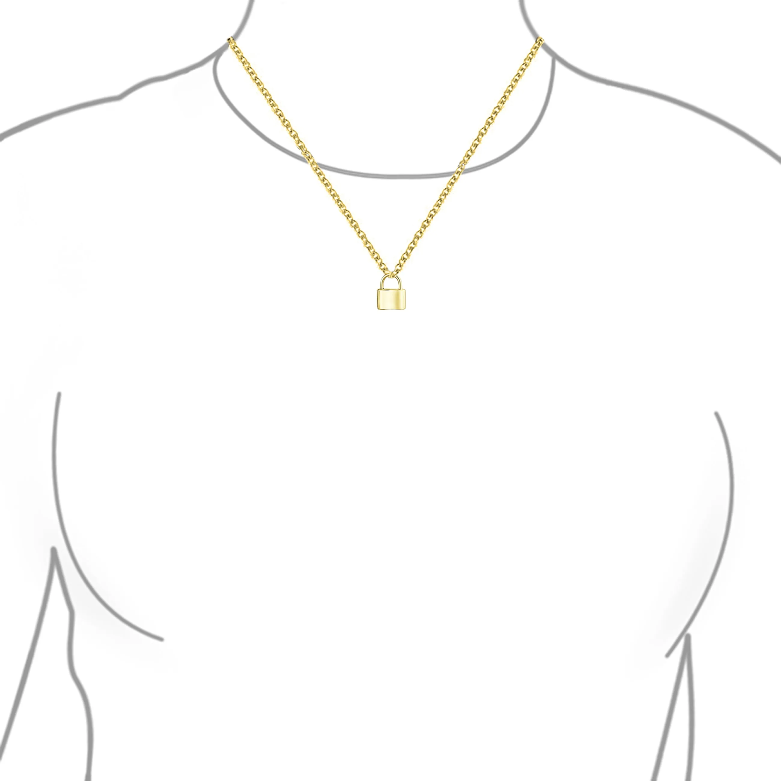 Script Initial Monogram Lock Pendant Charm Necklace Gold Plated Silver 16 Inch