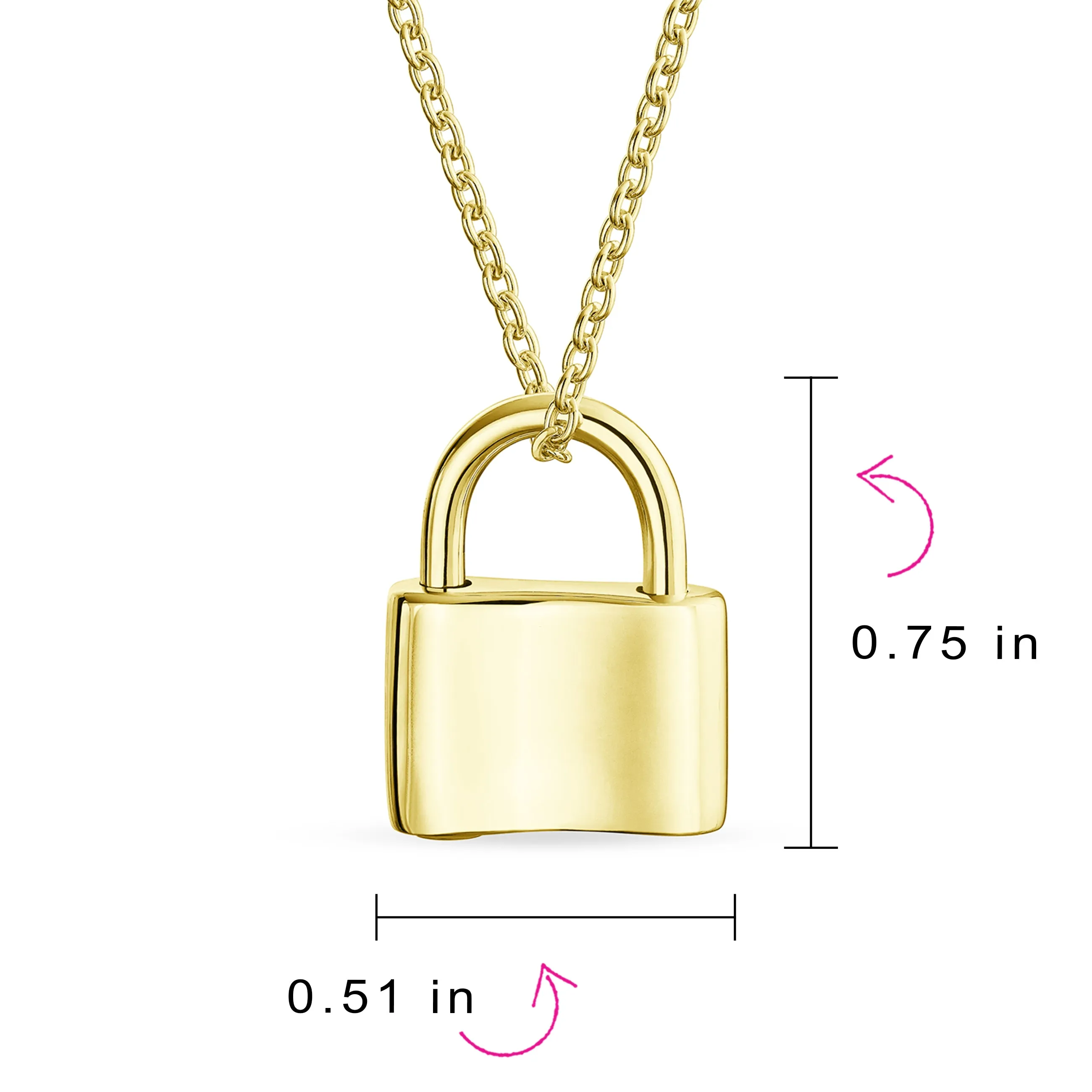 Script Initial Monogram Lock Pendant Charm Necklace Gold Plated Silver 16 Inch