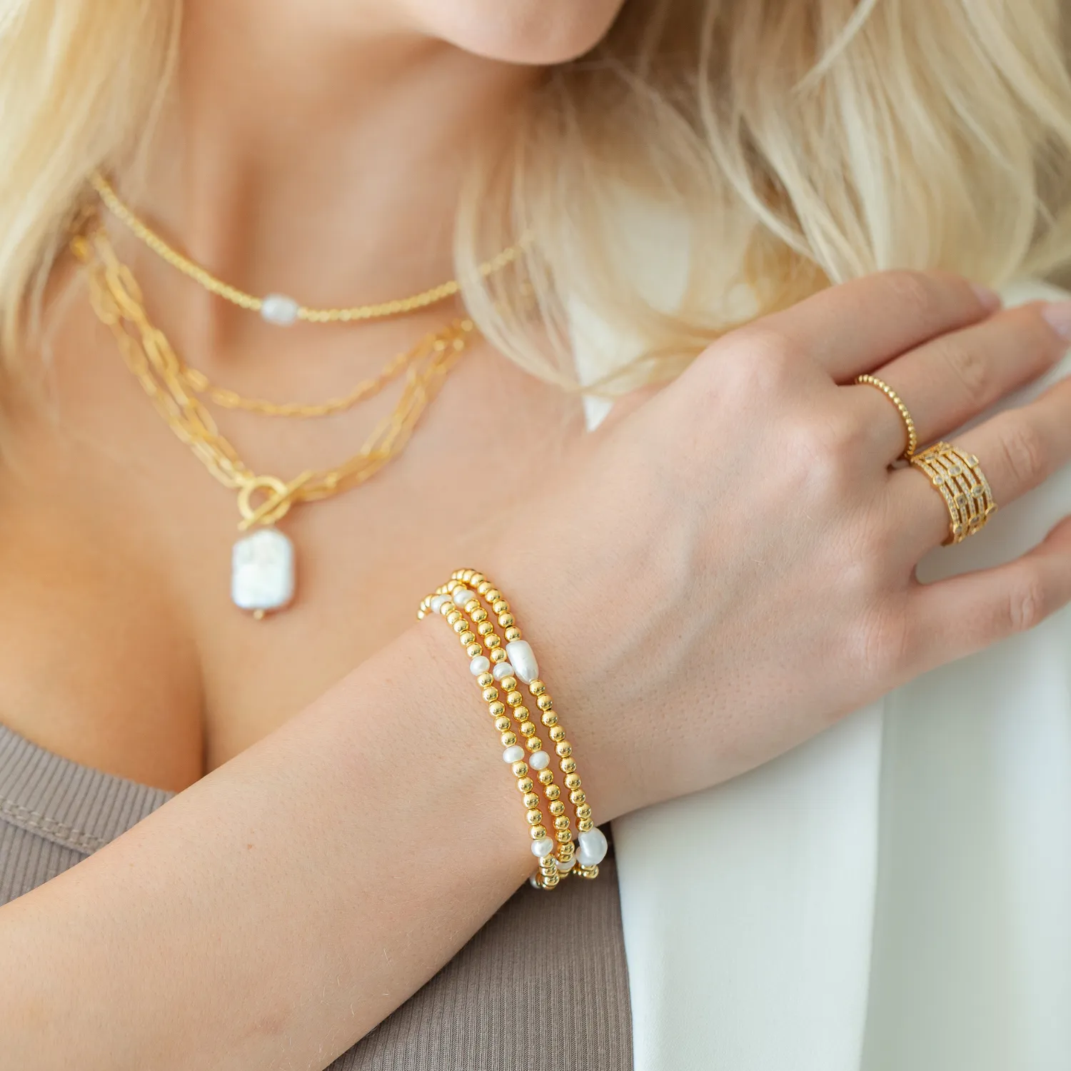 Set/12 4mm Bead & Pearl Stretch Bracelets
