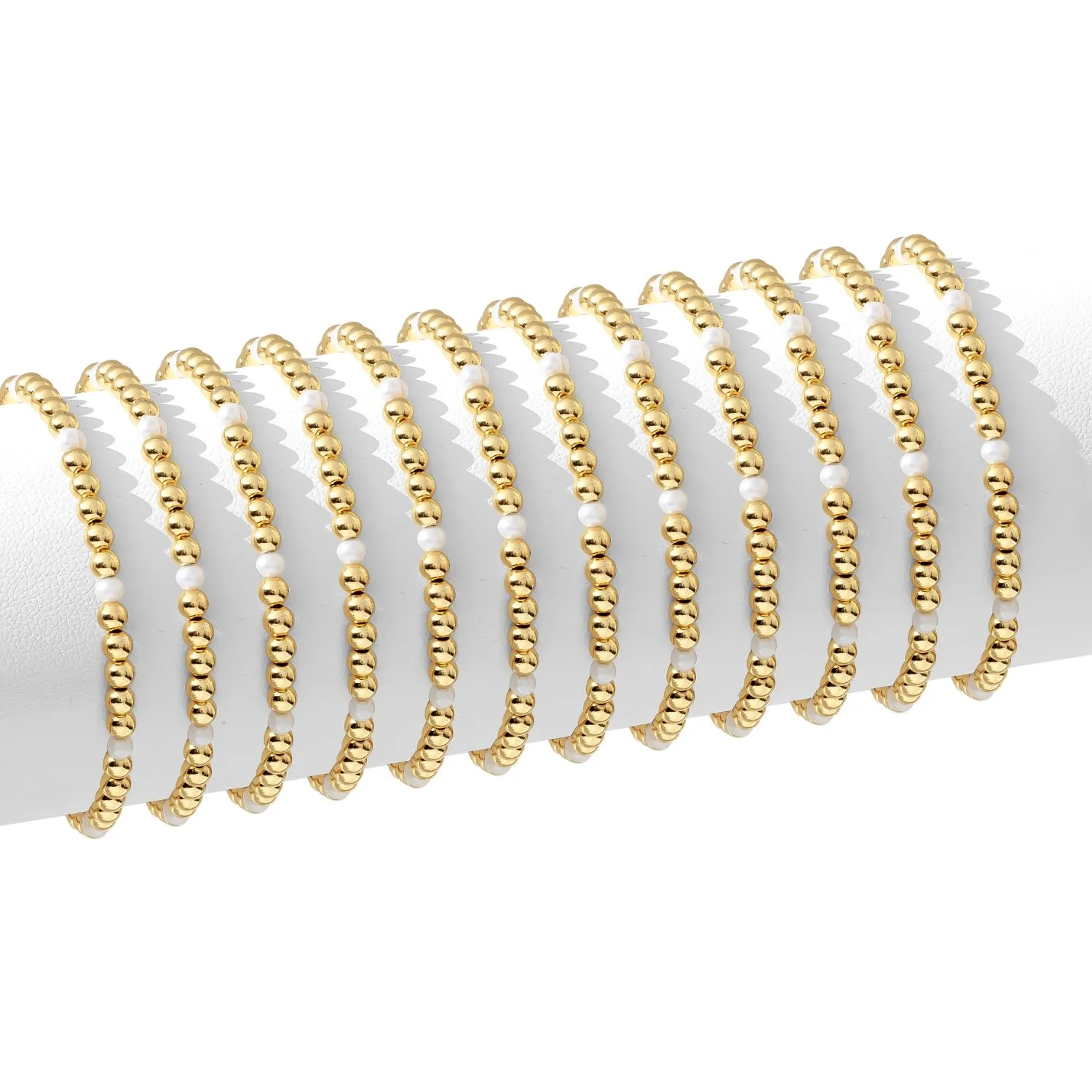 Set/12 4mm Bead & Pearl Stretch Bracelets