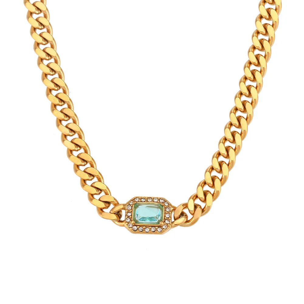 Shannon Stainless Steel Cuban Link Chain Zircon Bracelet or Necklace