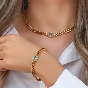 Shannon Stainless Steel Cuban Link Chain Zircon Bracelet or Necklace