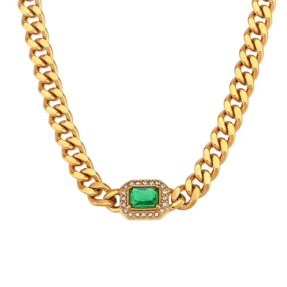 Shannon Stainless Steel Cuban Link Chain Zircon Bracelet or Necklace