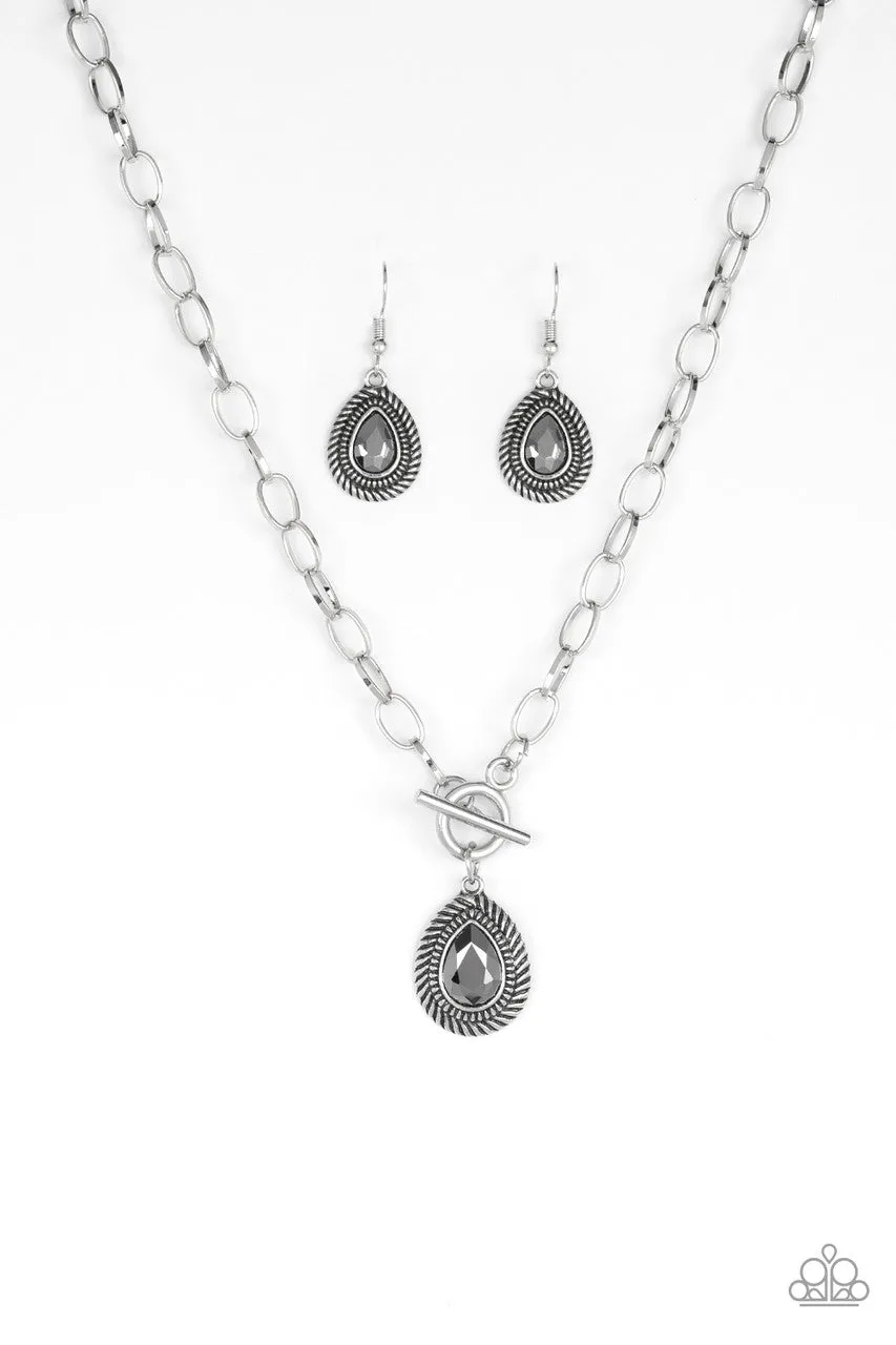 Sheen Queen - Silver - Teardrop Hematite Gem Paparazzi Short Toggle Necklace