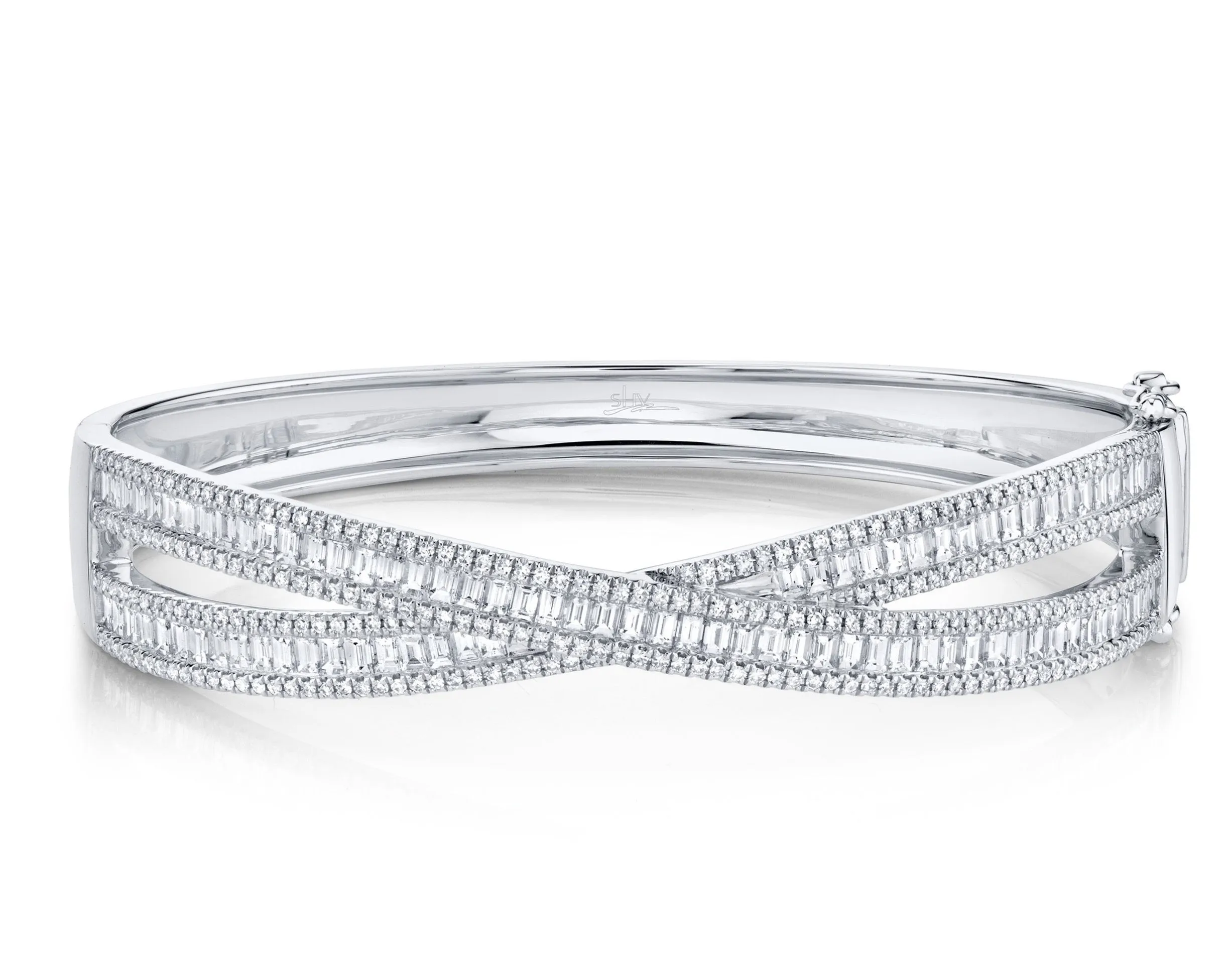 Shy Creation Criss-Cross Diamond Baguette Bangle Bracelet