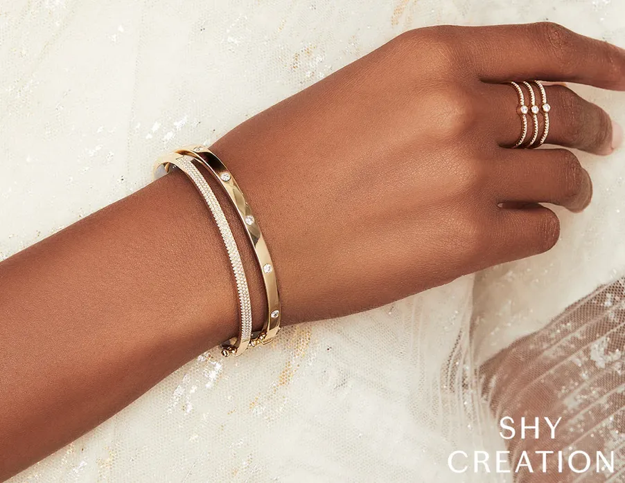 Shy Creation Three-Row Pave Diamond Bangle Bracelet