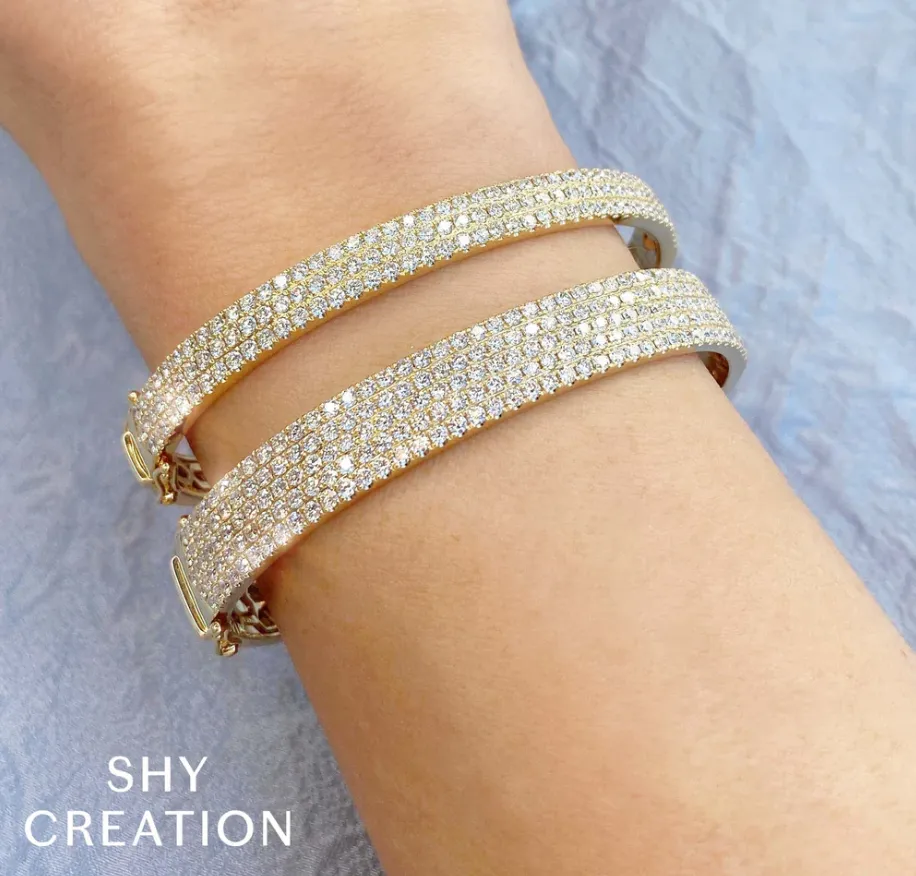 Shy Creation Wide Pave Diamond Bangle Bracelet