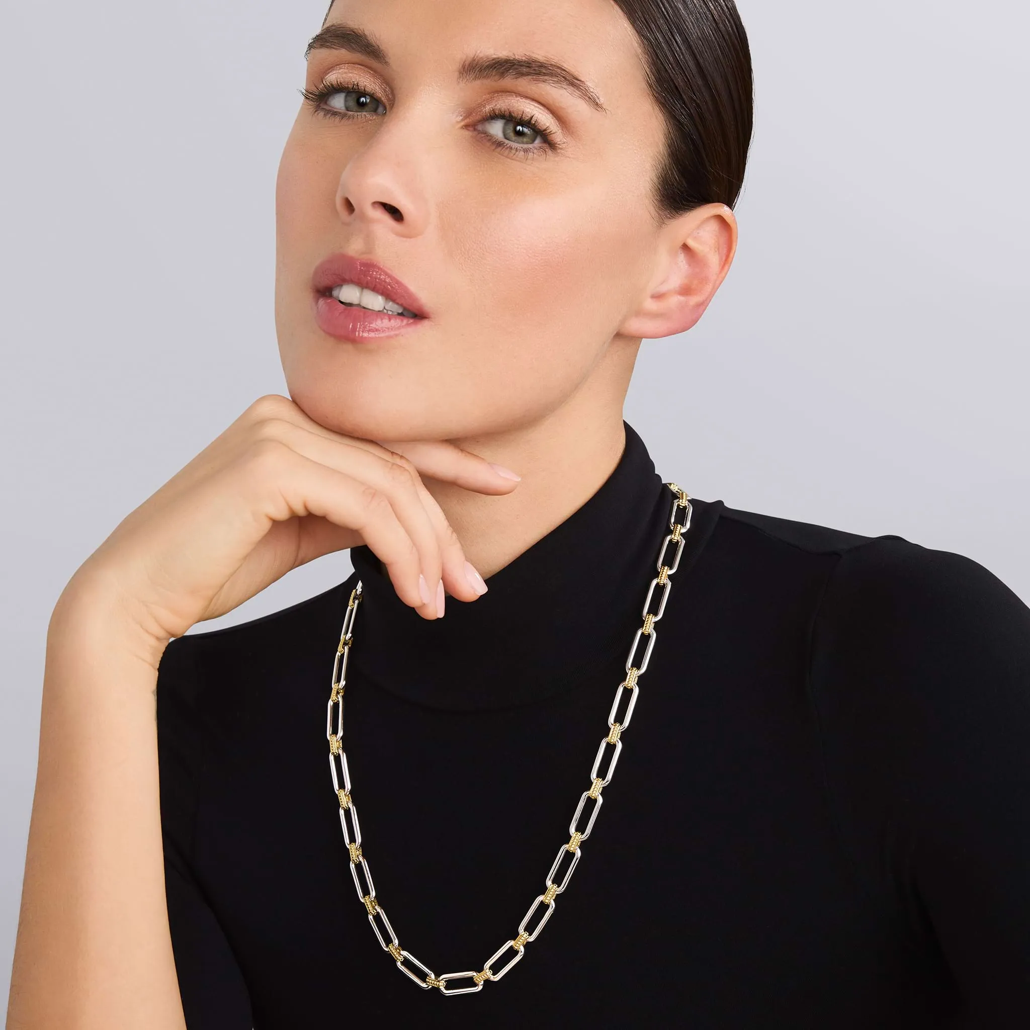 Signature Caviar Two-Tone Link Necklace