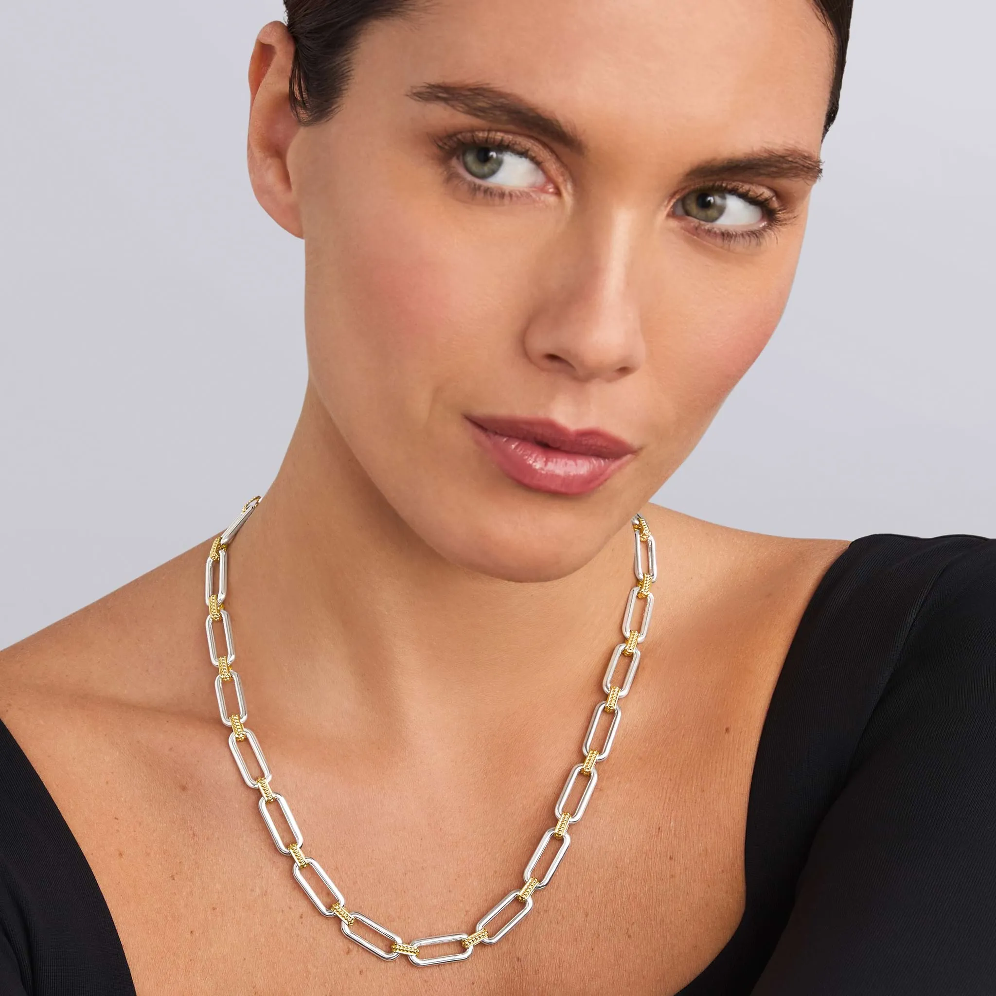 Signature Caviar Two-Tone Link Necklace