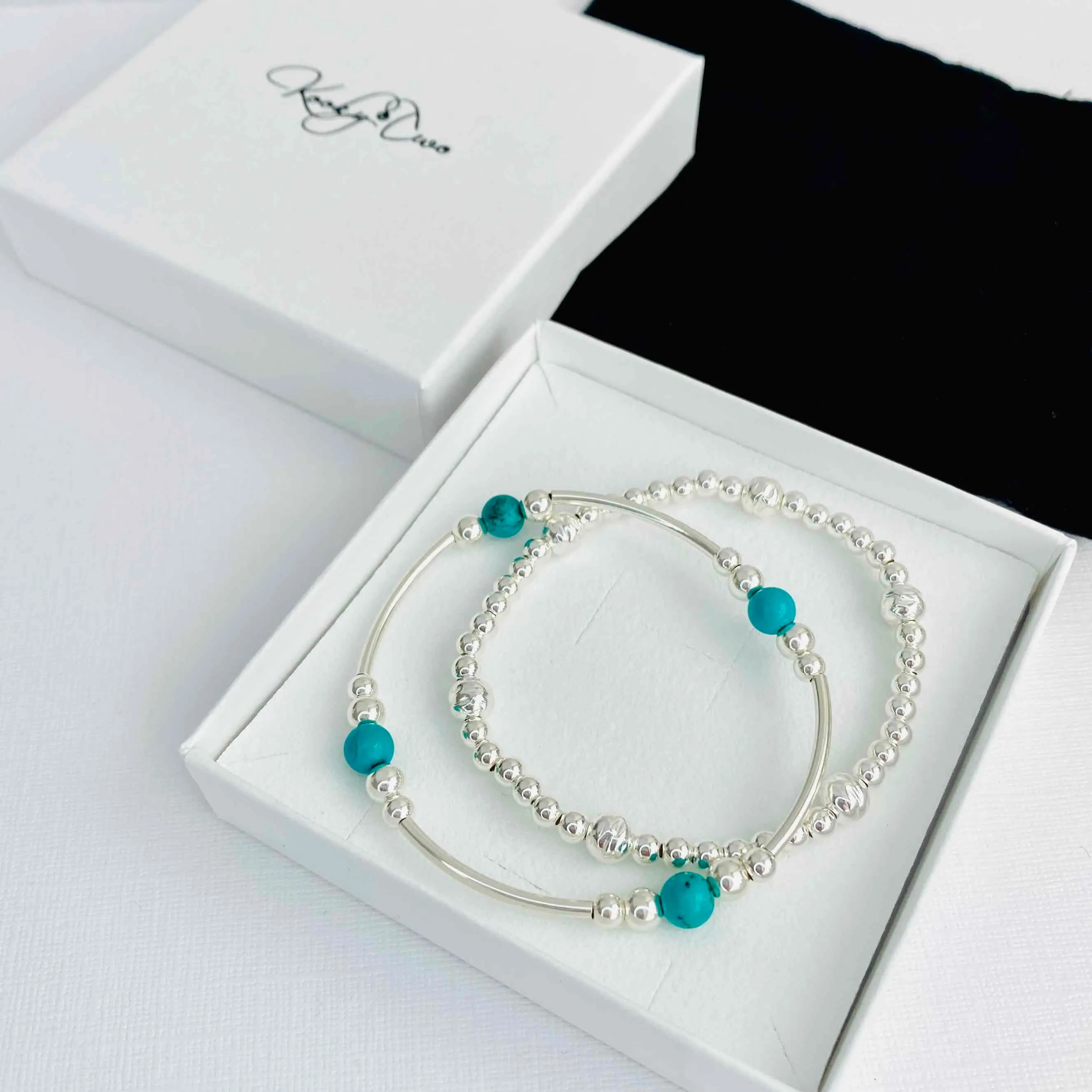 Silver Blue Onyx Gemstone Bracelet Set