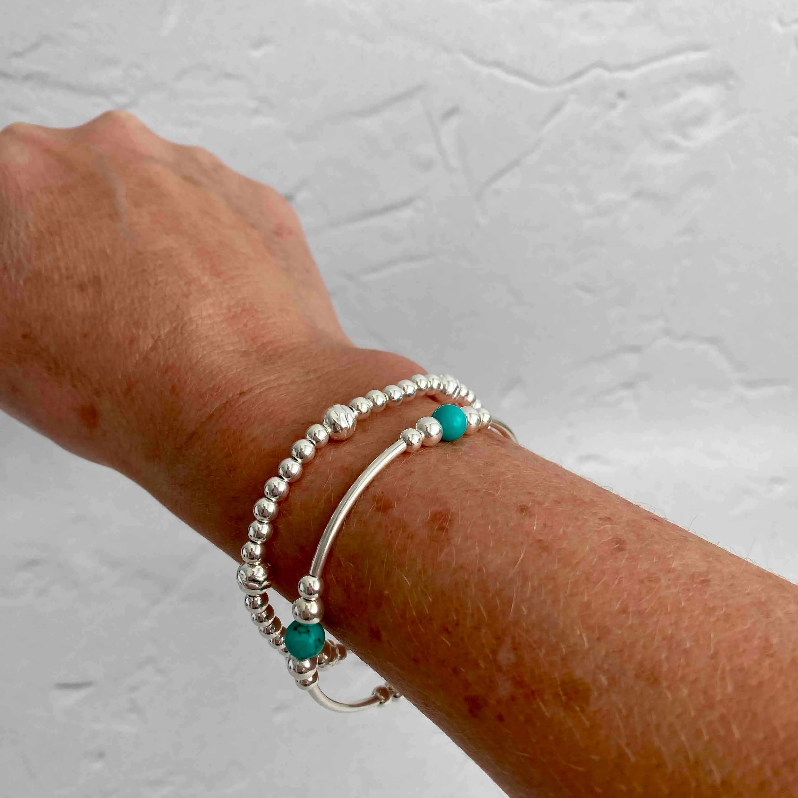Silver Blue Onyx Gemstone Bracelet Set