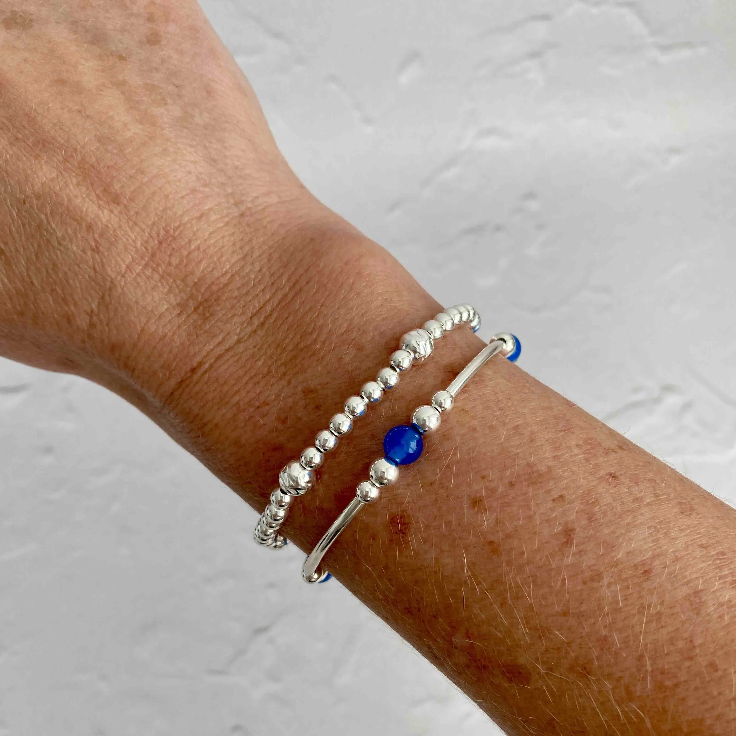 Silver Blue Onyx Gemstone Bracelet Set