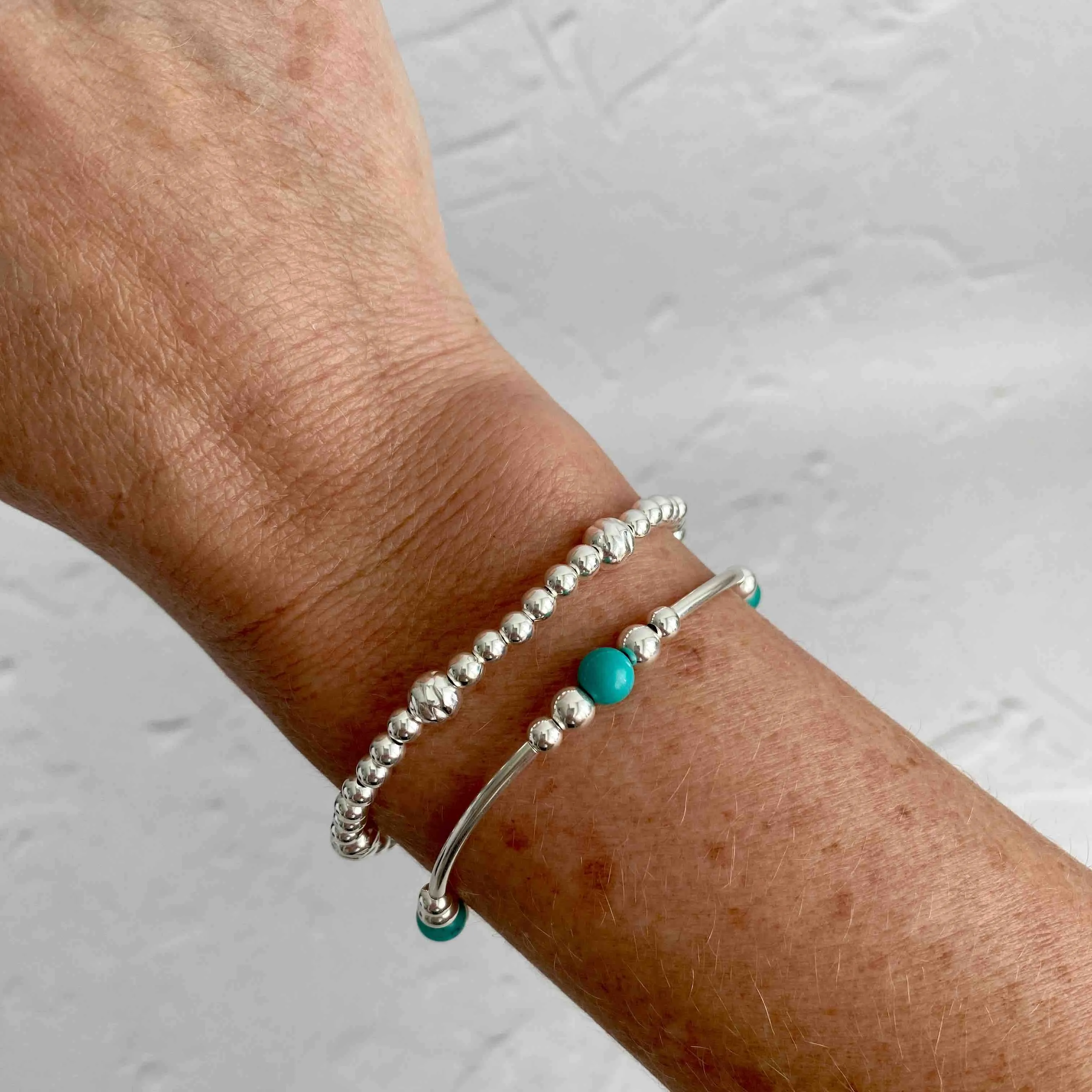 Silver Blue Onyx Gemstone Bracelet Set