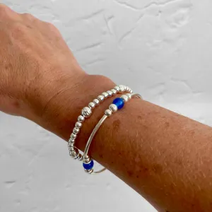 Silver Blue Onyx Gemstone Bracelet Set