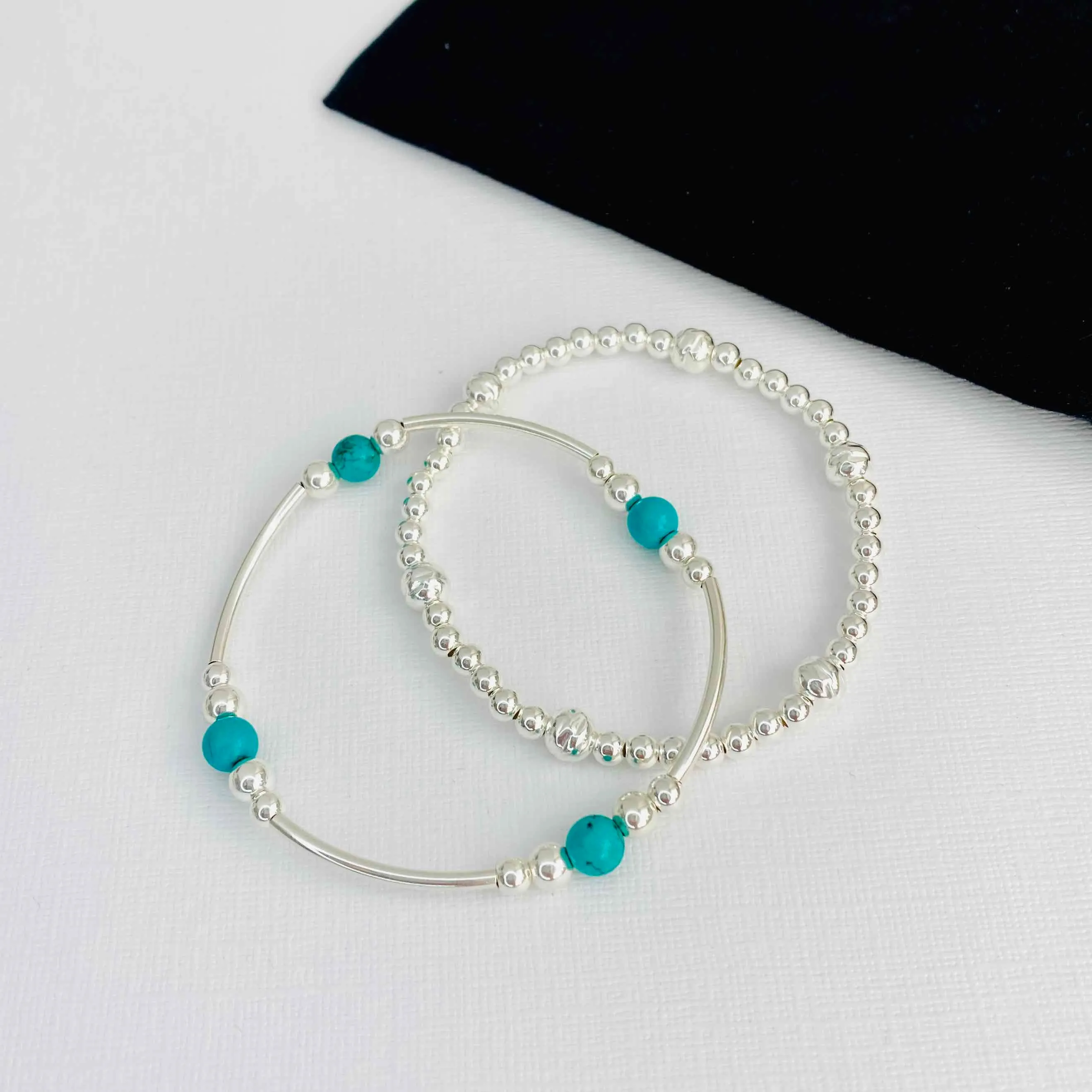 Silver Blue Onyx Gemstone Bracelet Set