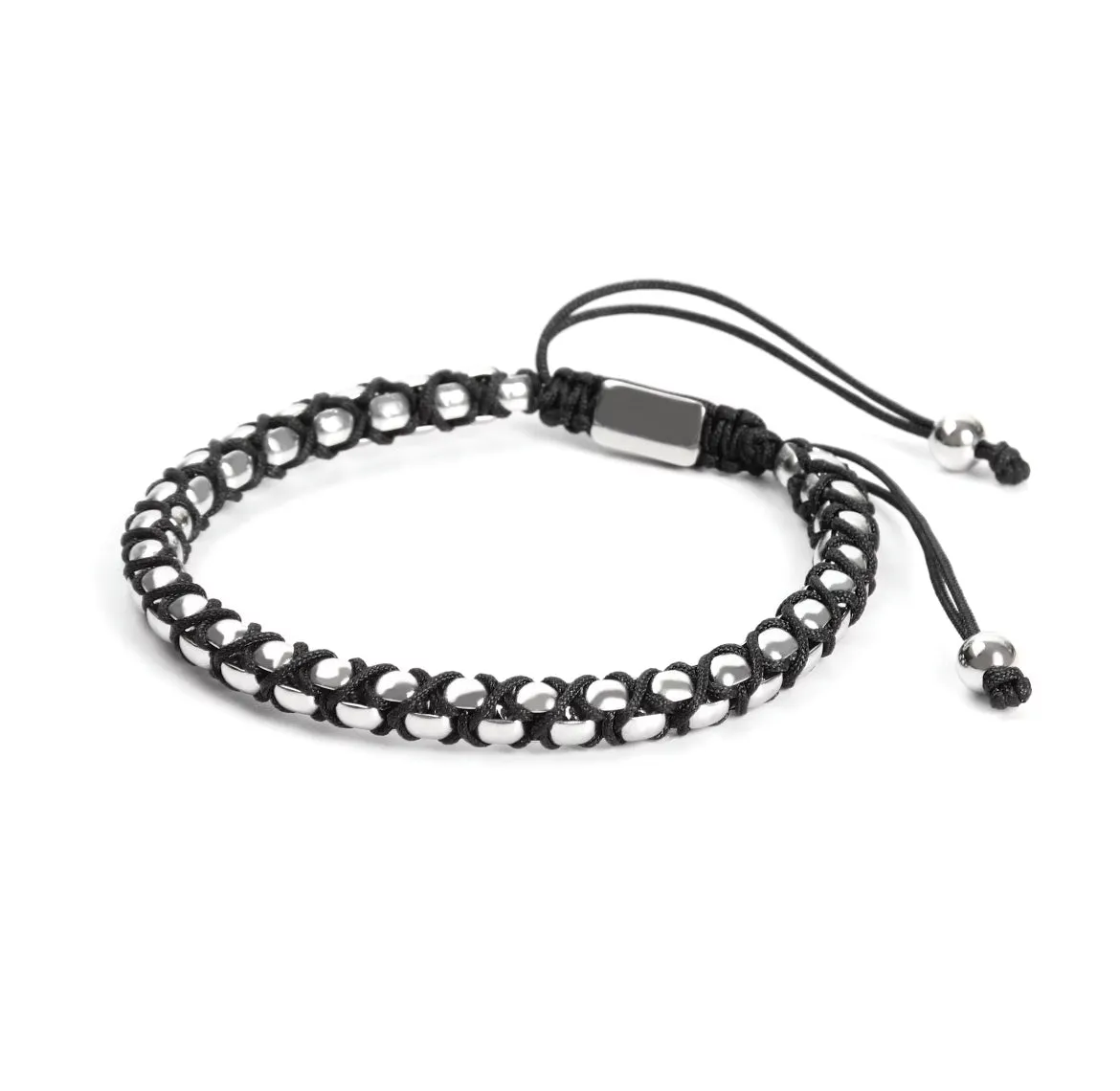 Silver Chain & Black String Braided Bracelet