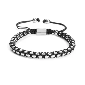 Silver Chain & Black String Braided Bracelet