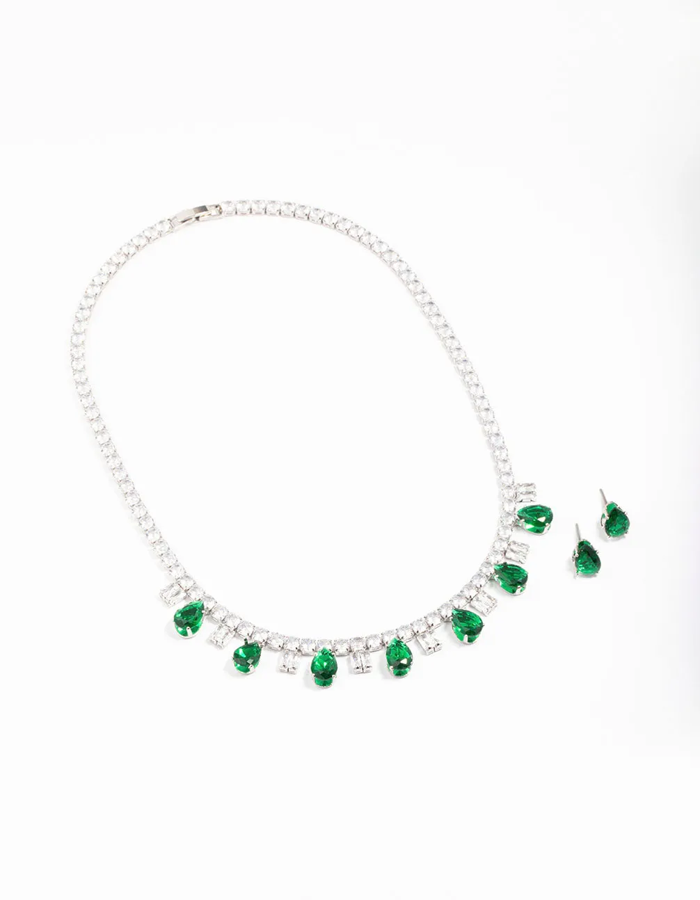 Silver Cubic Zirconia Baguete & Teardrop Jewellery Set