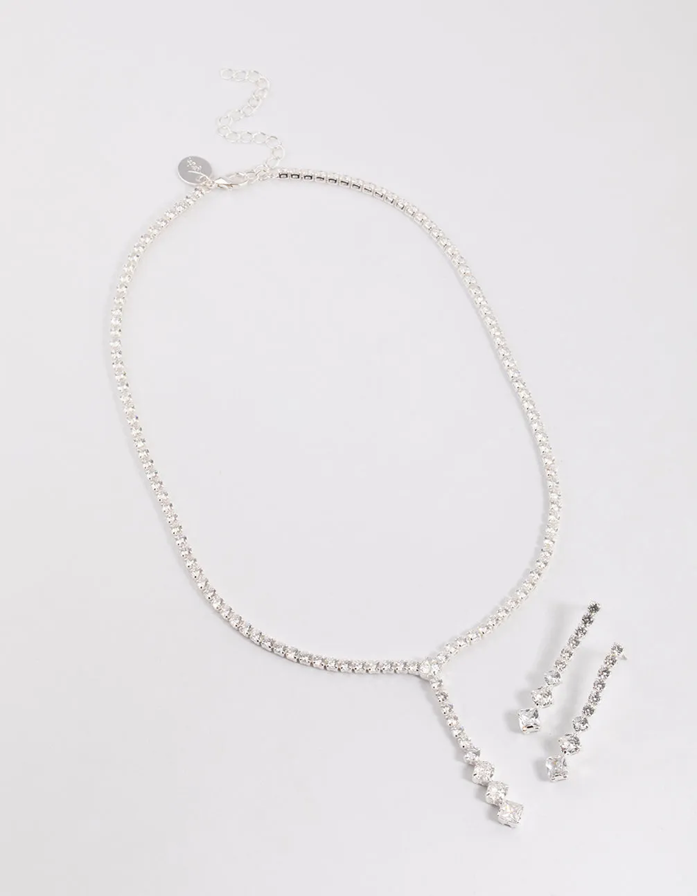 Silver Cubic Zirconia Silver Y-Neck Jewellery Set